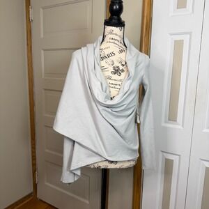 Fabletics LG Dove Gray Savanna Wrap Shrug Asymmetrical Scarf Neck Sweater NWT